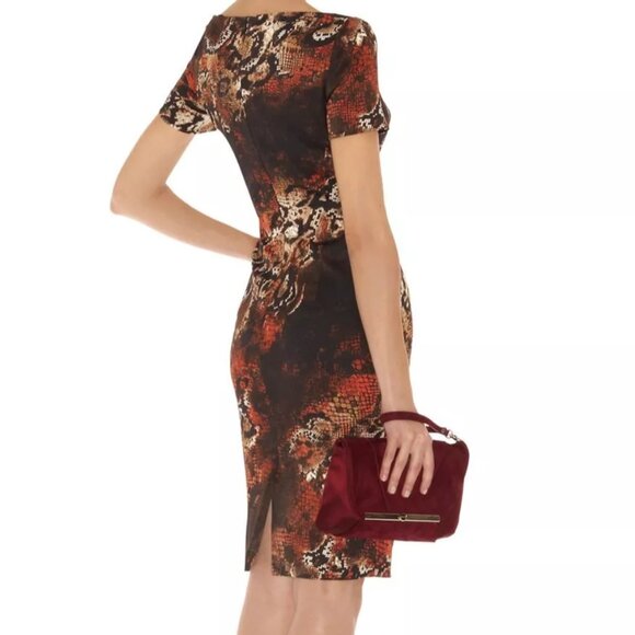 Karen Millen Python Print Asymmetrical Neckline Short Sleeve Sheath Dress Size 4 - Picture 5 of 16